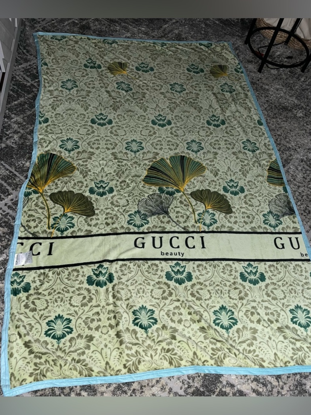 Gucci Beauty Green and Teal Ginkgo Leaf Silk Scarf